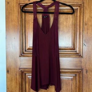 Burgundy top with fun fringe and racer style back by Ella Moss Size S